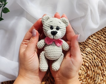 Handmade Crochet Teddy Bear Keychain,  Amigurumi Plush Bear, Cute White Bear Backpack Accessory, Knitted Keychain Gift,  handmade teddy bear