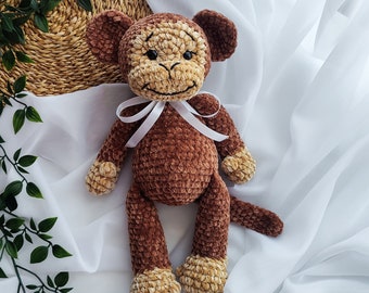 Handmade Crochet Monkey, Brown Plush Toy, Perfect Baby Shower Gift, Newborn Gift Box, Cute Crochet Plushies for Monkey Lovers, Gift for Her