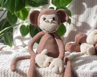 Crochet Soft Monkey Plush, 60cm Handmade Stuffed Animal, Soft Amigurumi Toy, Personalized Baby Gift, Perfect for Baby Shower & Nursery Decor