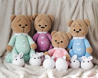 Handmade Plush Sleepy Teddy Bear, 40cm Crochet Teddy Bear, Amigurumi Gift for Babies, Birthday or Baby Shower, Perfect Handmade Plush Toy