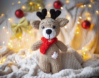 Handmade Deer Plushies, Crochet Plush Deer Christmas Decorations, Amigurumi Holiday Season Toys, Soft Deer Toys for Kids, Newborn Baby Gift