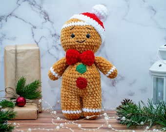 Handmade Crochet Gingerbread Plush Toy, Amigurumi Christmas Soft Toy, Knitted Holiday Decoration, Crochet Toy Gift, Birthday  Christmas Gift