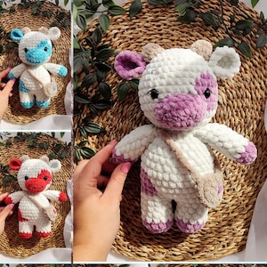 Handmade Crochet Colorful Cow Plush, 25cm Soft Amigurumi Toy, Custom Baby Gift, Cute Christmas Gift for Babies, Crochet Cow Amigurumi Toy