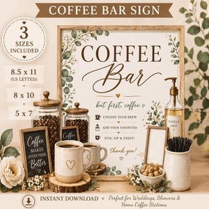 Kaffebarskylt, bröllopsdekor för brud/möhippa, babyshower-dryckstation (nedladdning direkt)