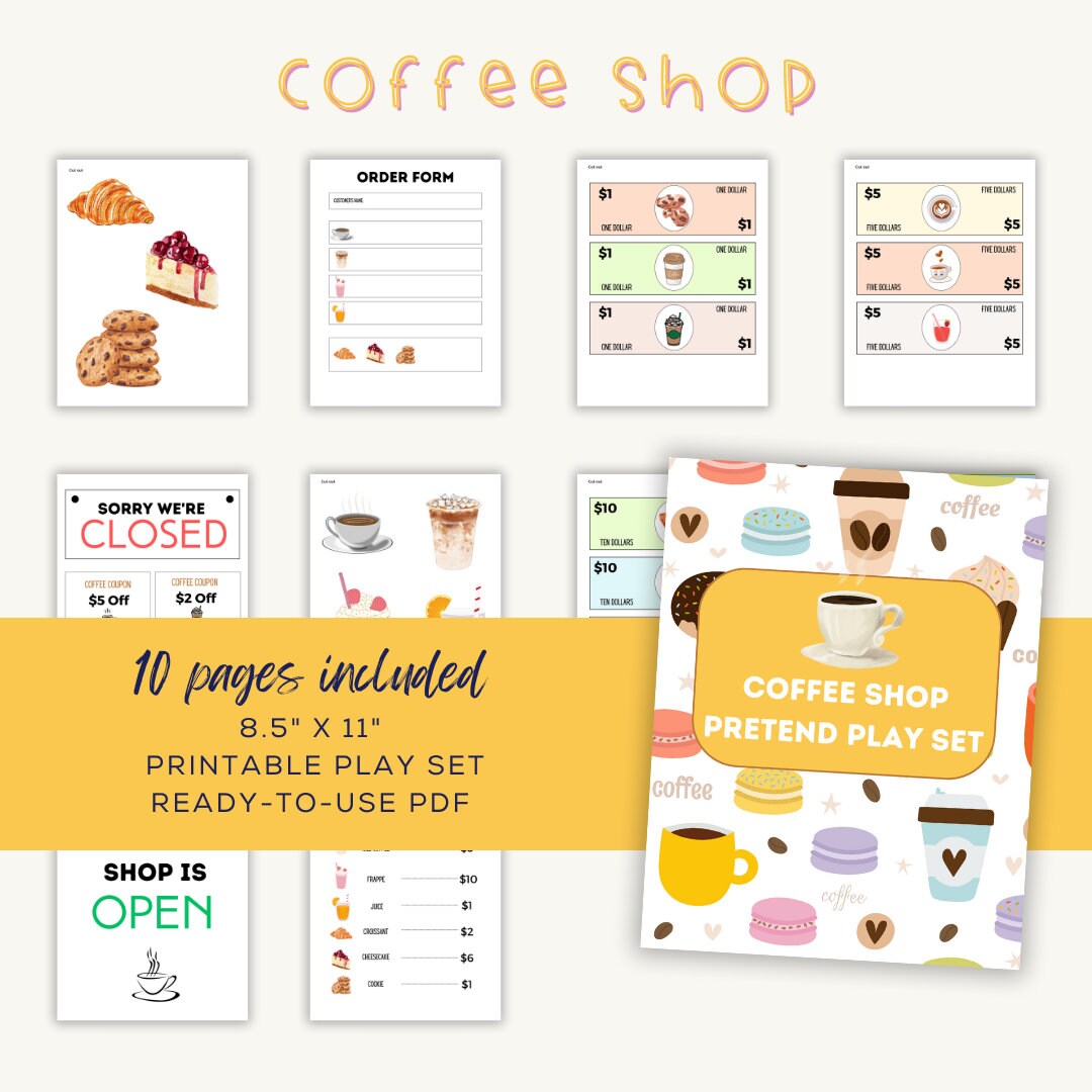Coffee Shop Printable Pretend Play Kit US Letter - Etsy