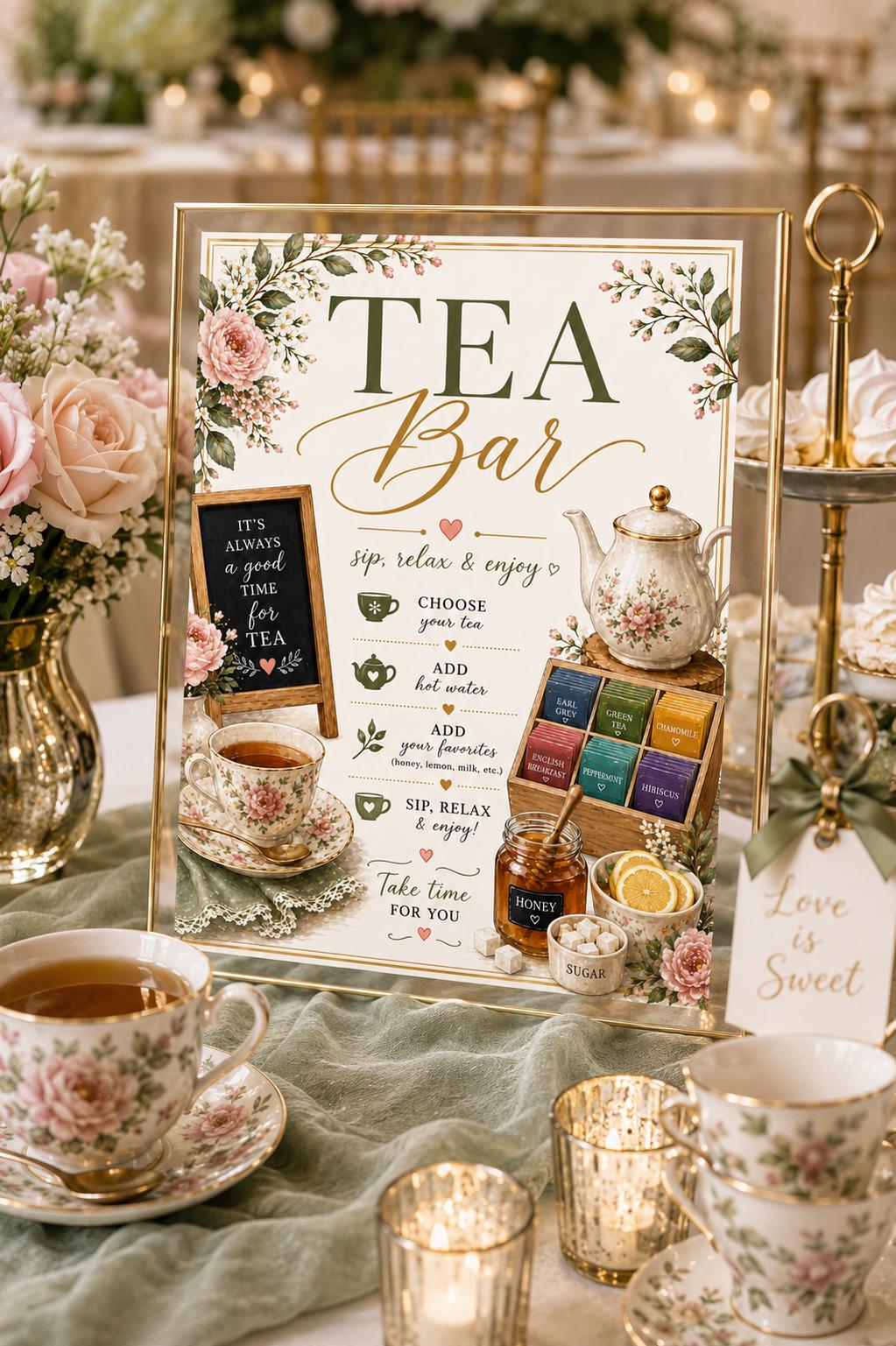 Tea Bar Sign Printable, Tea Party Sign, Bridal Shower Tea Bar Decor ...