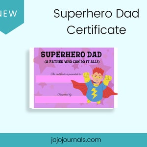 Superhero Dad Certificate: Father&#39;s Day DIY Gift (PDF Download 8.5x11 in)