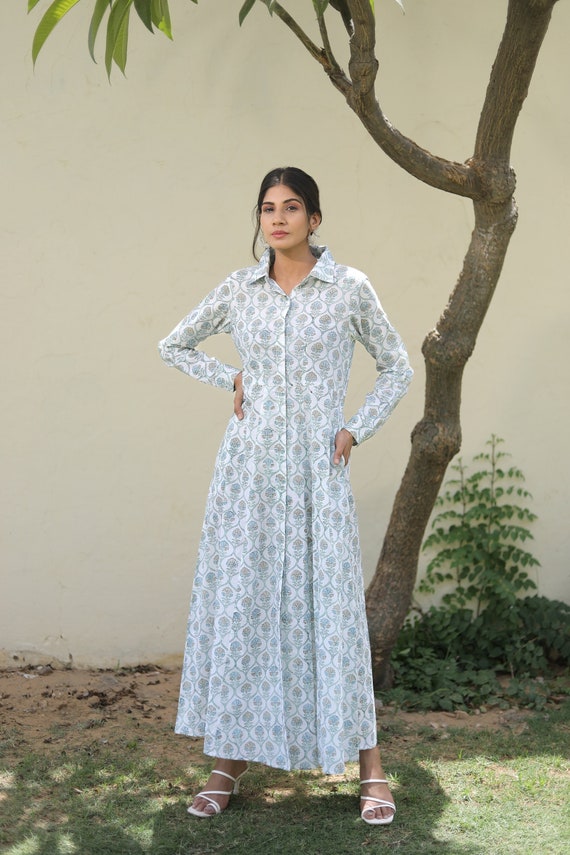 Buy Women Summer Cotton Dresses 3/4 Sleeves Dress V-neck Long Maxi Dress  Loose Robes Casual Shirt Dress Customized Plus Size Dress Boho Linen Online  in India - Etsy
