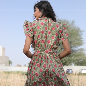 Indian Floral Hand Block Printed Cotton Midi dress for Woman Sun dress, Summer dress , Holyday Outfits image 3