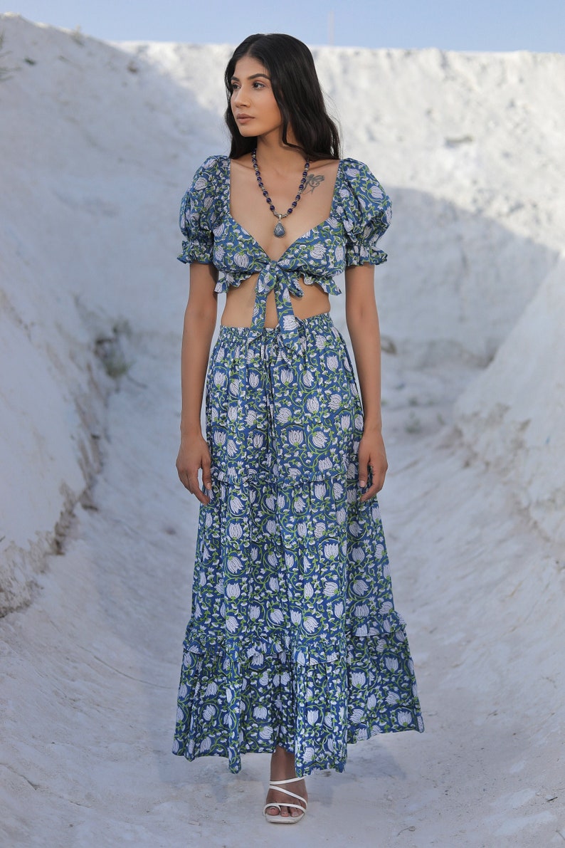 Boho Skirt & Top, Floral Print Skirt, Cotton Skirt