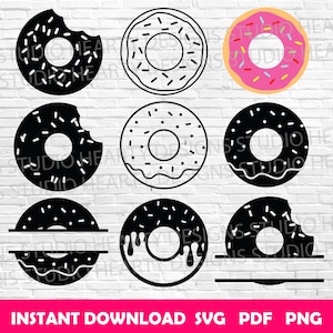 Donut SVG Bundle: Doughnut Cut Files, Split Frame Monogram (Digital Download)