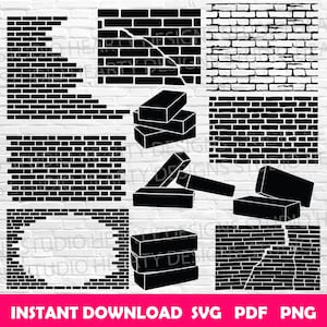 Ziegelsteine Mauer svg Ziegelsteine Cricut Ziegelsteine svgbügel Bündel Ziegelsteine svg cut-Dateien Ziegel Vektor-Ziegelsteine Silhouette Ziegelsteine Cracked Wall svg