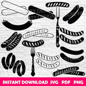Sausage svg Würstchen svg Wurst Cricut Sausage svg schneiden Dateien Wurst Vektor Sausage svgbügels svg bündeln Wurst-Silhouette Wurst mit Gabel svg