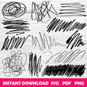 May include: A set of 10 black and white hand-drawn doodle shapes. The doodles are abstract and include lines, swirls, and scribbles.
