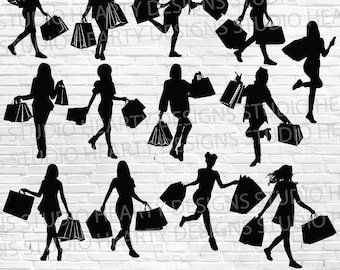Woman Shopping SVG Cut Files for Cricut Silhouettes PDF, PNG (Digital Download)