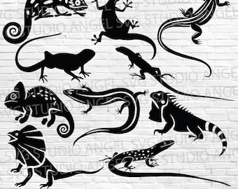 Lizard SVG Bundle: Chameleon, Silhouette, Wall Lizard (Digital Download)