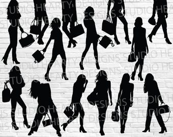 Woman with Handbag Silhouette: Fashion Girl SVG, PDF, PNG (Digital Download)