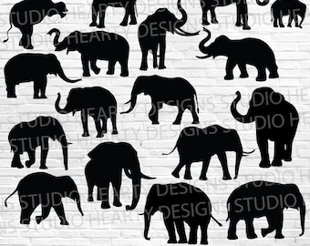 Elephant Silhouette SVG Bundle: Clipart Vector Cut Files (Digital Download)