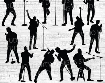 Male Singer Silhouette SVG Bundle: Concert Stage Graphics (Digital Download)