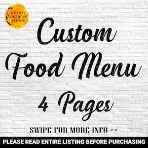 Diseño de menú personalizado de 4 páginas Menú de restaurante personalizado de 4 páginas Menú de comida personalizado Menú personalizado de 4 páginas Diseño gráfico personalizado Menú de restaurante personalizado