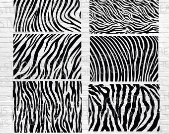 May include: A digital design featuring six square panels with black and white zebra stripe patterns. The bottom of the image has the text "INSTANT DOWNLOAD SVG PDF PNG" in white letters on a pink background.