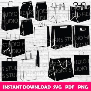 Sacola de papel svg Sacola de compras svg Sacola de papel Cricut Sacola de papel svg pacote Sacola de papel vetor Silhueta de saco de papel Kraft Sacola de papel svg arquivos de corte