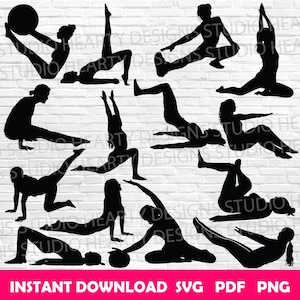 Pilates svg Pilates svg arquivo de corte Pilates svg pacote Pilates Cricut Pilates silhueta Pilates vetor Pilates clipart Mulher fazendo Pilates svg