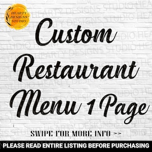 Menú de comida personalizado Menú de restaurante personalizado Menú de cafetería personalizado Diseño gráfico personalizado Menú de comida personalizado Personalizar el diseño del menú Menú de eventos