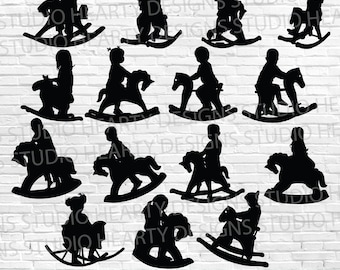 Rocking Horse Kid Silhouette: SVG, PDF, PNG Bundle (Digital Download)