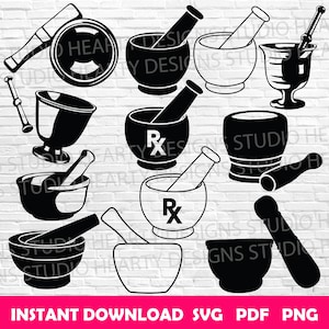 Mortier et pilon svg mortier et pilon silhouette mortier et pilon silhouette mortier et pilon svg coupe fichiers lot de mortier et pilon svg