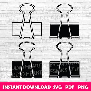 May include: Four black and white binder clips, two with a black background and two with a white background. The binder clips are in a square format.