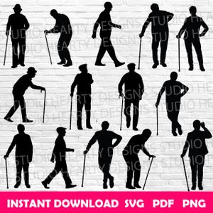 Nonno svg Nonno svg Nonno Cricut Nonno svg tagliato Silhouette del nonno Bundle di svg del nonno Vecchio con bastone svg Vecchio Cricut