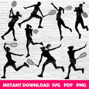 Jugador de tenis svg Jugador de tenis femenino svg Jugador de tenis Cricut Chica Jugador de tenis svg Paquete de svg Jugador de tenis Silueta de jugador de tenis