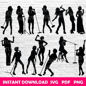 Cantante femenina svg Cantante femenina Cricut Cantante femenina svg paquete Cantante femenina svg archivos de corte Cantante femenina silueta Cantante femenina vector