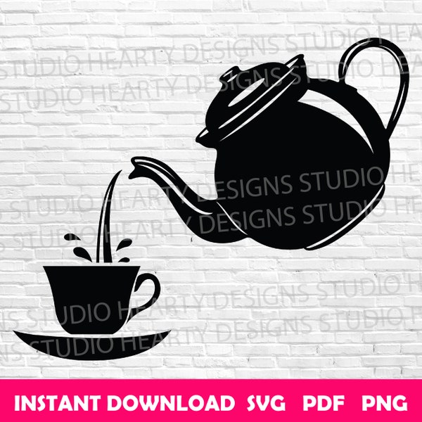 Teapot and Cup svg Tea Cup and pot svg Tea Cup with Teapot svg Teapot with Cup Cricut Teapot and cup svg cut Kitchen utensil Tea utensil svg