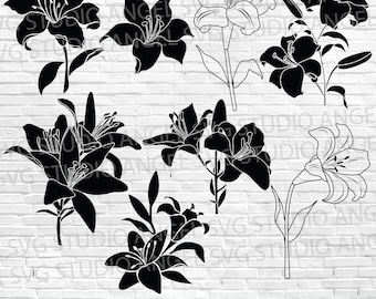 Paquete de archivos SVG de flores de lirio: Archivos de corte floral (descarga digital)
