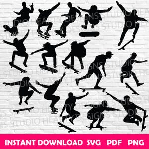 Skater SVG Bundle: Male Skater Silhouette Cut Files (Digital Download)