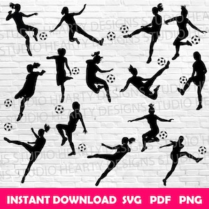 Female Soccer Player Silhouette: SVG, PDF, PNG Bundle (Digital Download)