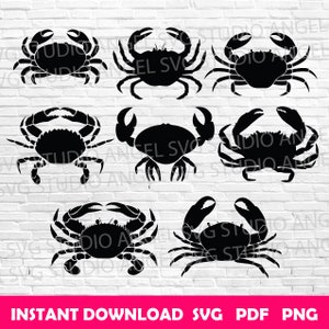 Krab svg Kraby svg Krab Cricut svg Clipart kraba svg Wektor kraba svg Sylwetka kraba svg Pliki do cięcia kraba svg Pakiet kraba svg Skorupiaki svg