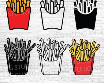 Pommes frites SVG-paket: Klippfil, Clipart, Silhuett (Digital nedladdning)