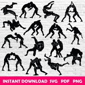 Wrestler Silhouette: SVG, PDF, PNG Bundle (Digital Download)