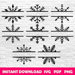 Snowflake Split Frame Cut Files: SVG, PDF, PNG (Digital Download)