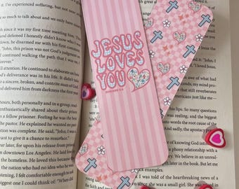 Groovy Gingham-bokmärke: Jesus älskar dig, kristen gåva