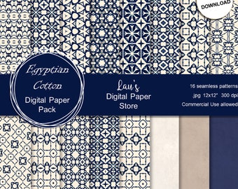 Digitaal papierpakket, naadloze herhaling, digitale achtergrond, decoratief papier, commercieel gebruik, marineblauw en crème geometrisch ontwerp
