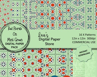 Digitaal papierpakket, tropische caleidoscoop, decoratief papier, decoupagepapier, scrapbooking, digitale achtergrond, commercieel gebruik toegestaan
