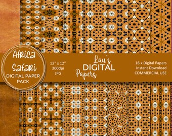 Digitaal papierpakket, Geometrisch decoratief papier, Herhalend patroon, Digitale achtergrond, Kraftpapier, Collagepapier, Afrikaanse Safari, Commercieel gebruik