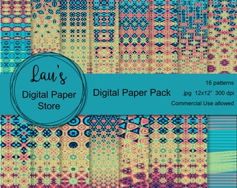 Tropische caleidoscoop digitaal papierpakket, decoratief papier, decoupagepapier, scrapbooking, digitale achtergrond, commercieel gebruik toegestaan