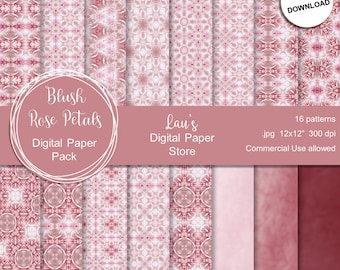 Digital Paper Pack, Floral Decorative Paper, Rose Pink Digital Backgrounds, Decoupage Paper, Scrapbook Paper, Craft Paper,Blush Pink Roses