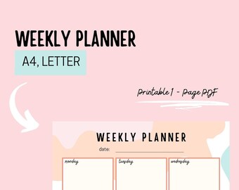 WEEKLY PLANNER, Printable Planner Insert, Daily Checklist, A4, Letter