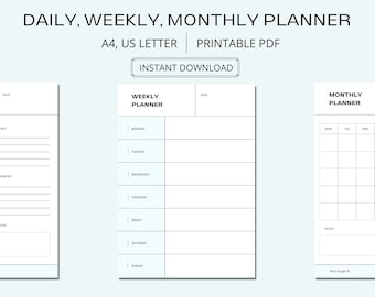 Daily Planner, Weekly Planner, Monthly Planner, Printable planner, Planner set, Planner Inserts, Instant Download, A4/US Letter